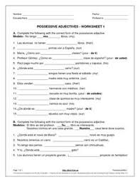 Los Adjetivos Posesivos Spanish Worksheets Adjectives Possessive Adjectives