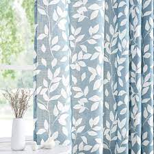 *classic check pattern in navy and tan *lined with white cotton *hem fold *single fabric: Amazon Com Treatmentex Blue White Curtains For Living Room 63 Length Leaves Print Semi Sheers Curtains For Windows Grommet Top 2 Pack Home Kitchen