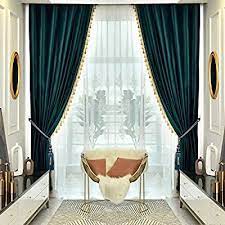 Amazon Com Qsh Queen S House Luxury Burgundy Window Curtains Pom Pom Velvet Blackout Drapes Panels For Liv Luxury Curtains Living Room Bedroom Blackout Drapes