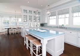 white cabinets and blue countertops