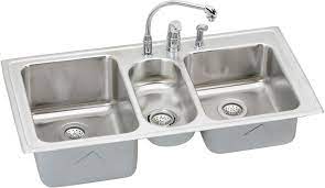 All elkay undermount sinks are designed to affix easily to the underside of any solid surface countertop. Elkay Lgr4322c1 43 Inch Top Mount Triple Bowl Stainless Steel Sink Package With 18 Gauge 10 Inch Large Bowl Depth 3 1 2 Inch Drain Self Rim Faucet And Retractable Spray Hose 1 Faucet Hole