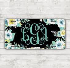 Classy Floral Front License Plate Personalized Monogrammed Black Car Tag Car Accessorie Personalized Car Accessories Car Personalization Preppy Car Accessories