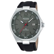 Pulsar Ps9329 Men S Watch Gunmetal Dial With Black Genuine Leather Band And Date Leather Band Watches For Men Genuine Leather