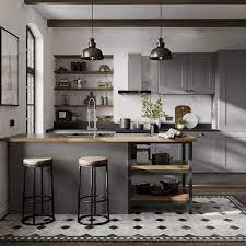 The shaker style cabinets with beaded frames are painted in little greene obsidian green. Chelford Slate Grey Kitchen Kitchen Design Small Kitchen Design Kitchen Interior