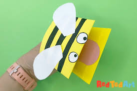 Easy Bee Hand Puppet Made From Paper Red Ted Art Make Crafting With Kids Easy Fun A photo is attached that shows where the different pieces are attached. easy bee hand puppet made from paper