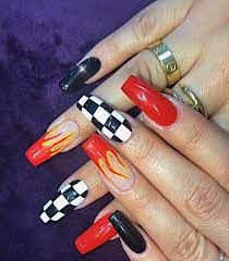 Nail art products nail stickers pre designed nails halloween nails if you are searching for simple and easy halloween nails tutorials then this is the. Edgy Checkered Flame Nails Unique Acrylic Nails Checkered Nails Fire Nails