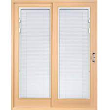 Mp Doors 60 In X 80 Woodgrain Interior And Smooth White Exterior Left Hand Composite Sliding Patio Door With Built Blinds