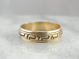 Greek Key Pattern Vintage Gold Wedding Band With Images Vintage Wedding Band Gold Gold Wedding Band Greek Key Pattern