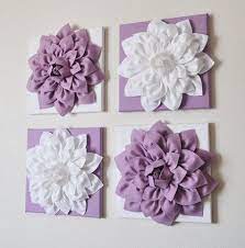 Lilac And White Dahlia Wall Hanging Decor Set Of Four Hanging Flower Wall Flower Wall Hanging Wall Decor