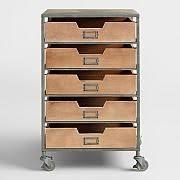 Wood And Metal 5 Drawer Frederick Rolling Cart Rolling Cart World Market Furniture Rolling Cart With Drawers