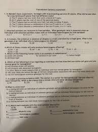 Genetics basics answer key genetics practice 1: Solved Transmission Genetics Worksheet 1 In Mendel S Bas Chegg Com