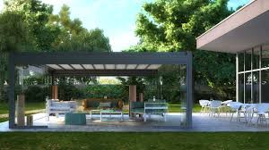 Freistehende Aluminium Pergola Mit Umlaufender Schiebturen Verglasung Und Elektrischen Faltdach Pratic Rial Pergola Plane Terassenideen Pavillon Uberdachung