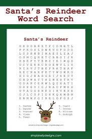 Free Santa S Reindeer Word Search Printable Simply Kelly Designs Christmas Wordsearch Reindeer Christmas Word Search Kids Christmas Party Holiday Words