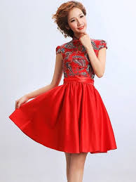 Short Flare Qipao Cheongsam Chinese Wedding Evening Dress Evening Dresses For Weddings Dresses Traditional Chinese Dress