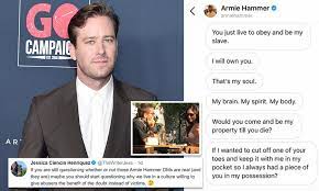 Keep scrolling for more details. Armie Hammer Wanted To Cut Off A Girlfriend S Toe And Keep It In His Pocket According To Messages Daily Mail Online