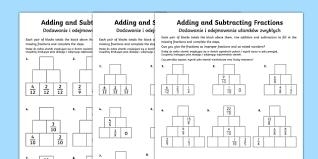 Adding And Subtracting Fractions Worksheet Activity Sheet