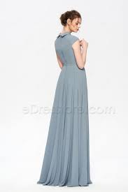 Modest Dusty Blue Bridesmaid Dress Cap Sleeves Dusty Blue Bridesmaid Dresses Elegant Dresses Cap Dress