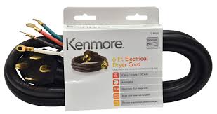 Warning to avoid risk of electrical shock, personal injury or death; Kenmore 57001 4 Prong 6 Round Dryer Cord Black