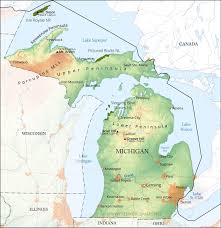 The boundary of the night & day. Physical Map Of Michigan