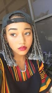 Black And Gray Box Braids Amandla Aœ Stenberg Blackout Short Box Braids Short Box Braids Hairstyles Box Braids Styling