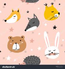 Seamless Childish Pattern With Funny Animals Faces Creative Scandinavian Kids Texture For Fabr In 2020 Funny Animal Faces Graphic Design Portfolio Cover Animal Faces