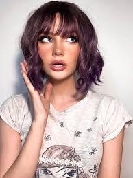 First of all, i am no way shape or form condoning cutting your own hair. Rouge Mix Purple Wavy Bob Synthetic Capless Wigs With Wispy Bangs Home Evahair