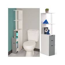 Conforama tienda online de sofás, colchones, muebles de salón, dormitorios, cocinas, televisiones y electrodomésticos. Meuble Wc Etagere Bois Blanc Et Gris Gain De Place Pour Toilettes 3 Portes Vente De