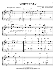 Yesterday Big Note Piano Print Sheet Music Now Piano Sheet Music Piano Notes Songs Easy Piano Sheet Music