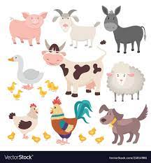Farm Animals Pig Donkey Cow Sheep Goose Rooster Dog Cartoon Kids Animal Vector Isolated Set Download Animal Illustration Kids Cow Illustration Rooster Vector