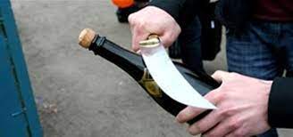 Dec 21, 2017 · if you've done it correctly, the saber should strike the lip directly at its weakest point and force the cork and its surrounding glass to separate from the rest of the bottle. Howto Behead A Champagne Bottle With A Saber Aka Gnarly Sword Champagne Wonderhowto