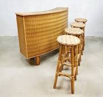 Vintage design woven bamboo wicker cocktail tiki bar, 1960s ...
