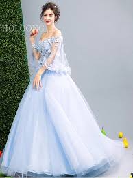 Princess & ball gown wedding dresses. Flowers Blue Ball Gown Bandage White Wedding Dresses