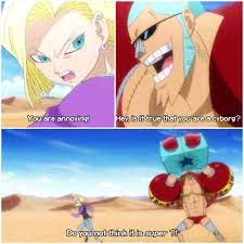 one piece dragonball crossover android 18 and franky otaku issues anime one piece