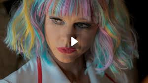 Film Stream A Promising Young Woman Young Woman Wears Denim Jacket Violet  Stock Photo 2643330349