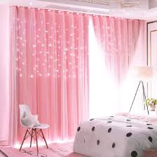 Buy Unistar 2 Panels Stars Blackout Curtains For Bedroom Girls Kids Baby Window Curtain Double Layer Star Cut Out Aesthetic Living Room Decor Wall Home Decorations Curtain W52 X L84 Inches Pink Online In