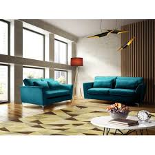 Canape 3 2 Velour Bleu Isla Top Deco