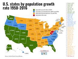 us states by population growth rate 1950 2016 factsmaps