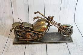 Harley Davidson Folk Art Motorcycle Copper Tin Music Box Plays Toyland Vintage Harleydavidson Art Motorcycle Harley Davidson Folk Art