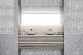 hexagon tile and white wall bathroom