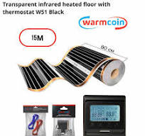 KIT Infrared Heating film Warmcoin Transparent 220W/m² with W51 Thermostat  Black - 80-cm / 15m