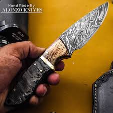Alonzo Knives Usa Custom Handmade Damascus Hunting Skinning Knife Ram Horn 1716 Alonzoknives Knife Skinning Knife Ram Horns
