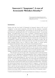 Pdf Saussure S Anagrams A Case Of Acousmatic Mistaken Identity