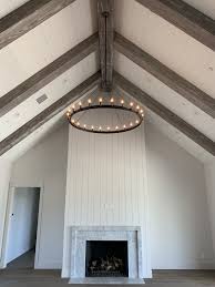 Modern Farmhouse Living Room Vaulted Ceiling In 2020 Beams Living Room Ceiling Beams Living Room Vaulted Ceiling Beams