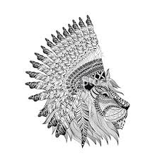 Lion Face With Feathered War Bannet In Zentangle Vector Art Download Lion Vectors 4665209 Animal Drawings Vector Art Art