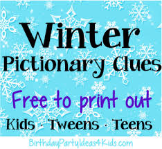 Winter Pictionary Game Free Printable Game Clues