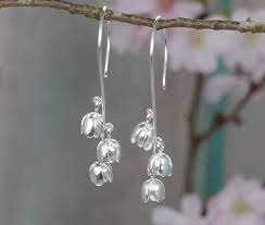 Bluebell Flower Earrings Sterling Silver Dangle Earrings Satin Finish Dangle Drop Lon Silver Flower Earrings Silver Earrings Dangle Silver Jewelry