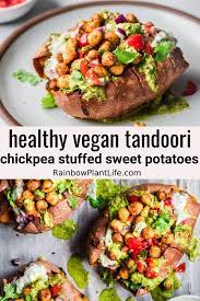 Tandoori Chickpea Stuffed Sweet Potatoes Rainbow Plant Life Recipe Sweet Potato Toppings Sweet Potato Recipes Stuffed Sweet Potato Healthy