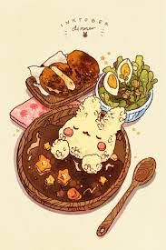 Inktober 4 A Humble Curry Dinner This Will Conclude The Rabbit Meal Set We Will Start With Delicious Cat Me Cute Food Drawings Kawaii Drawings Cute Food Art