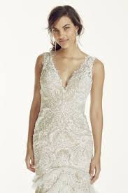 Beaded Lace Wedding Dress With Plunging Neckline David S Bridal Beaded Lace Wedding Dress Dresses Beaded Lace