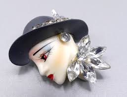 Plastica dipinta a mano vintage resina e strass lady w hat pin spilla